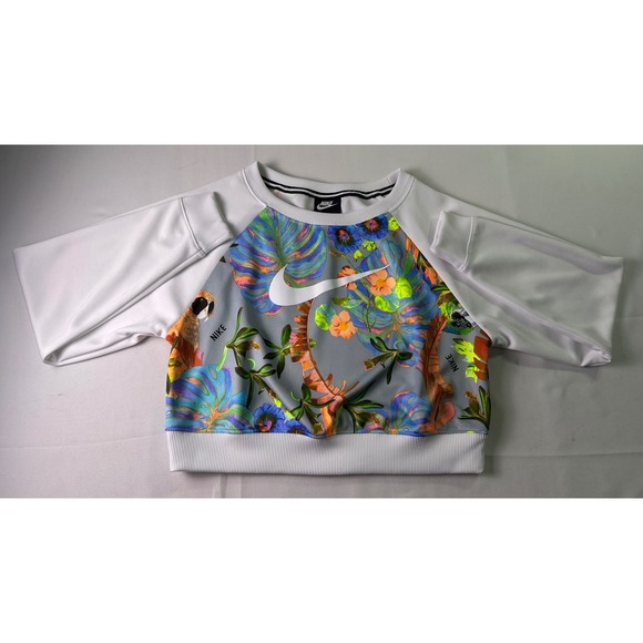 Nike Tops - Nike Hyper Femme Tropical Floral Parrot Cropped Sweatshirt Women's Small S White